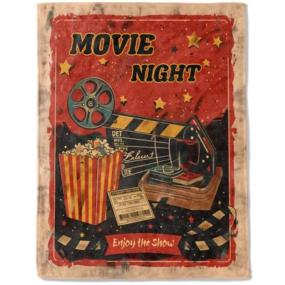 Movie Night Vintage Cinema Blanket: Retro Film Poster Design