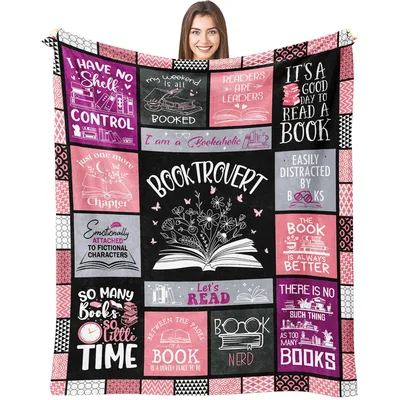 Booktrovert Book Lover Quotes Blanket for Readers and Bookworms