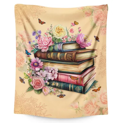 Stack of Vintage Books Blanket: Floral Throw for Book Lovers