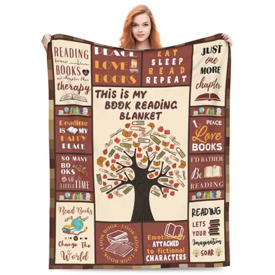 Brown Bookshelf Tree Reader Blanket for Book Lovers