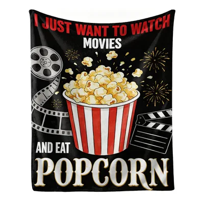 I Just Want to Watch Movies Blanket: Retro Popcorn & Film Reel Design