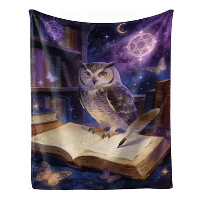 Owl Magic Books Blanket: Enchanted Owl Perched on Spellbook