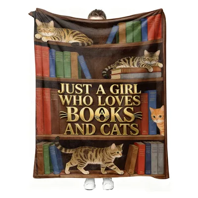 Bookshelf Cats Reading Vibes Blanket for Book Lovers