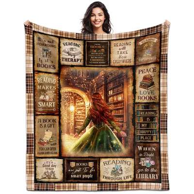 Book Lover Reading Library Blanket: Cozy Quote Collage Design