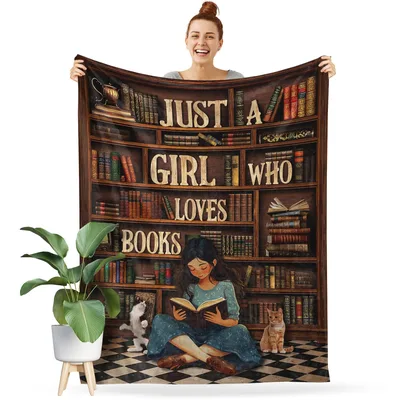 Library Girl with Cats Blanket: Just a Girl Who Loves Books Design