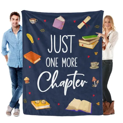 Just One More Chapter Navy Bookish Blanket for Readers