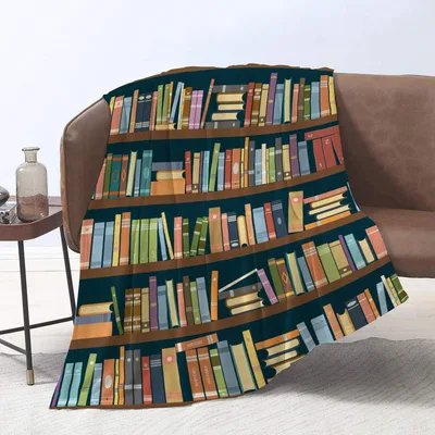 Teal Night Bookshelf Stack Blanket: A Library of Books for Your Couch