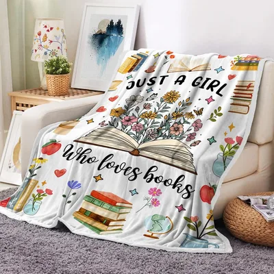 Open Book Blossoms Reader Blanket: Just a Girl Who Loves Books Design
