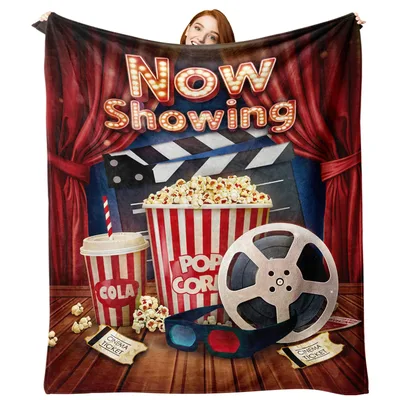 Red Curtain Cinema Ticket Blanket: Now Showing Movie Theater Design