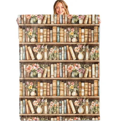 Rustic Bookshelf Garden Stripes Blanket features vintage