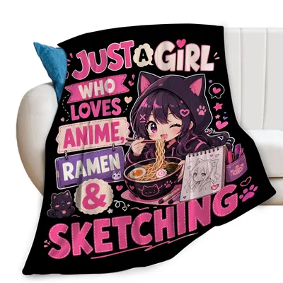 Anime Girl Ramen Sketching Blanket for Art and Noodle Lovers