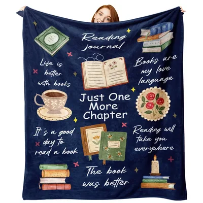 Navy Reading Journal Book Blanket features cozy quotes like