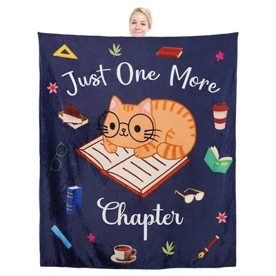 Just One More Chapter Cat Blanket for Book Lovers