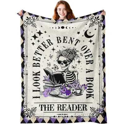 The Skeleton Reader Blanket: Gothic Bookworm Design for Readers