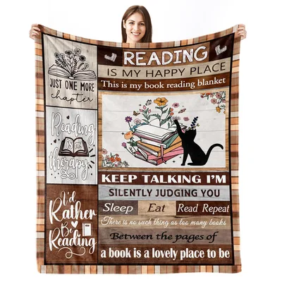 Book Lover Reading Bookworm Blanket featuring literary quotes