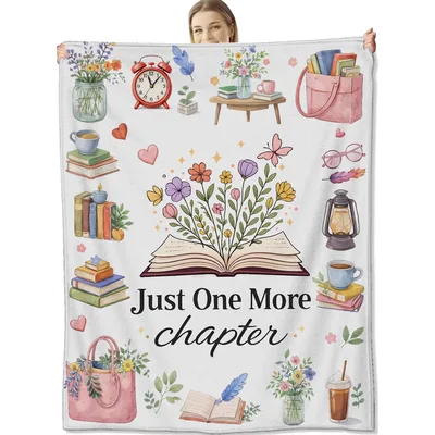 Just One More Chapter Floral Open Blanket for Book Lovers