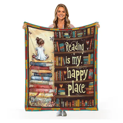 Bookshelf Hearts Reading Nook Blanket for Book Lovers
