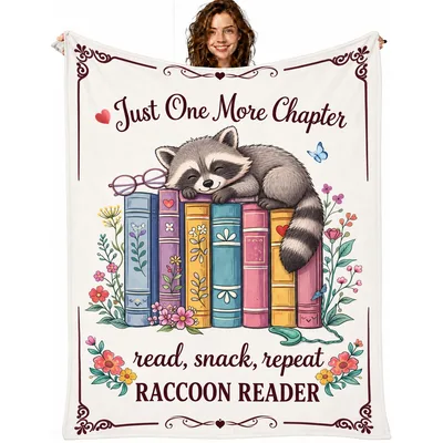 Raccoon Reading Books Blanket for Book Lovers and Readers