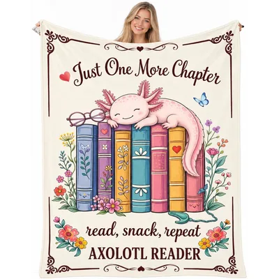 Just One More Chapter Axolotl Blanket for Book Lovers