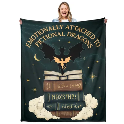 Dragon Riders in Midnight Blanket: A Book Dragon Design for Readers