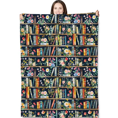 Books Floral Bookshelf Pattern Blanket featuring vintage book spines