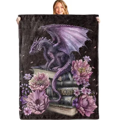 Dragon Books Floral Fantasy Blanket features a purple dragon