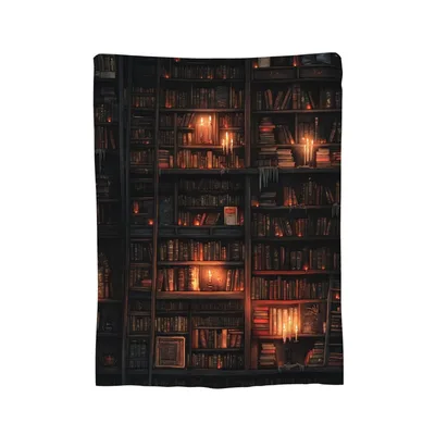 Vintage Library Bookshelves Candles Blanket: A Cozy Reading Nook