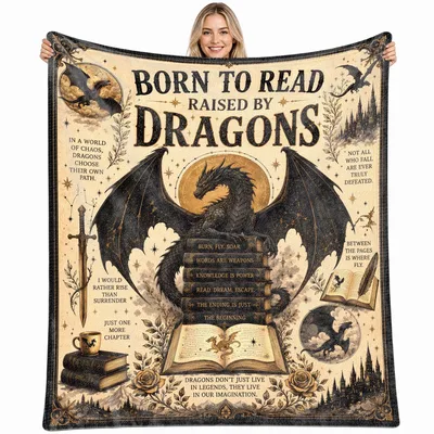 Born to Read Raised Blanket: Dragon Fantasy Design