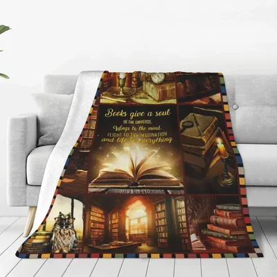 Books Give a Soul Library Blanket: Vintage Book Collage Design
