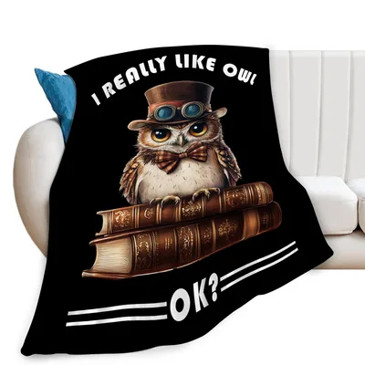 I Really Like Owl Blanket: Steampunk Owl with Books Design