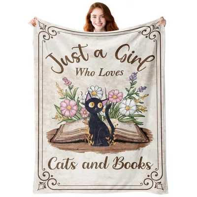 Just a Girl Blanket featuring a vintage black cat