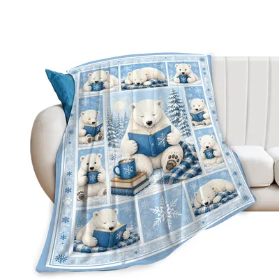 Polar Bears Reading Winter Blanket: Cozy Bear Book Lover Design