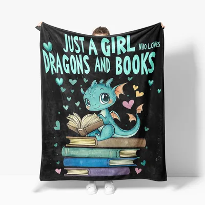 Just a Girl Who Loves Dragons and Books Blanket for Fantasy Readers