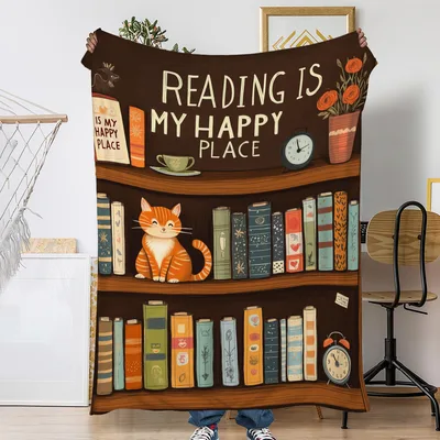Reading Is My Happy Blanket: Bookshelf and Cat Design