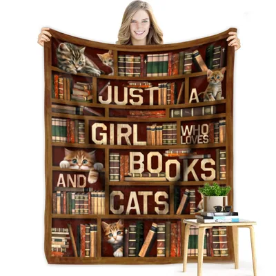 Just a Girl Who Loves Books and Cats Blanket for Bookworms