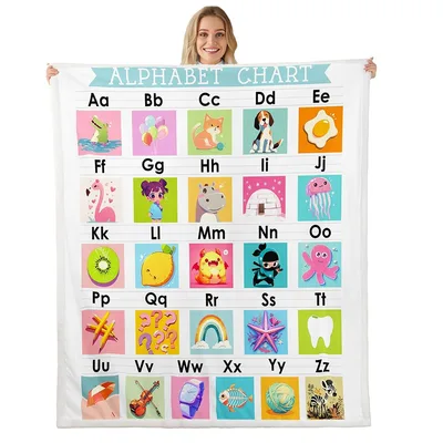 Kids ABC Alphabet Chart Blanket featuring colorful illustrations