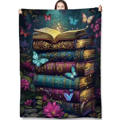 Magic Books and Butterflies Blanket: Enchanted Stacked Volumes