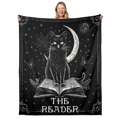 The Reader Black Cat Blanket for Bookish Felines and Gothic Readers