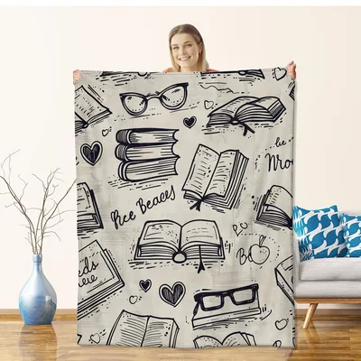 Books and Glasses Sketch Blanket: A Bookish Doodle Design for Readers
