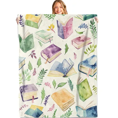 Watercolor Books Reading Pattern Blanket for Book Lovers