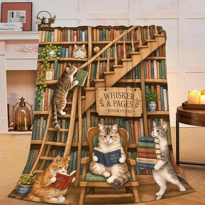 Cats Reading in Library Blanket: Whisker & Pages Bookstore Design