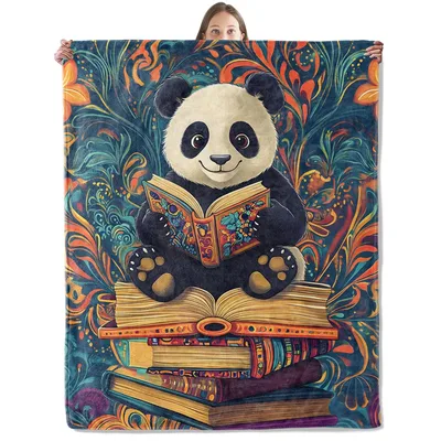 Panda Reading on Book Blanket: Cozy Illustration for Book Lovers