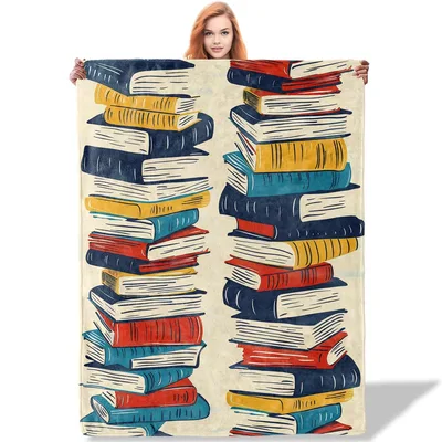 Stacks of Colorful Books Blanket: Two Towering Piles of Vintage Reads