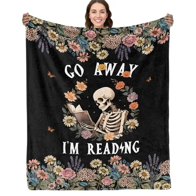 Skeleton Reading Go Away Blanket for Book Lovers