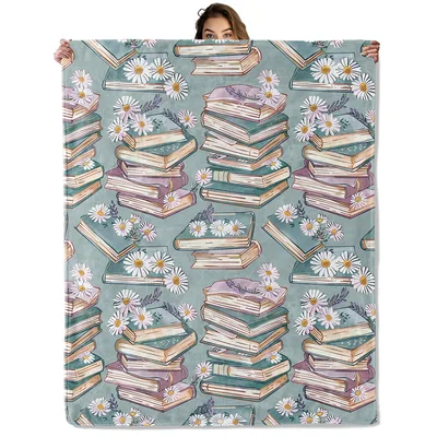 Vintage Books and Florals Pattern Blanket for Book Lovers
