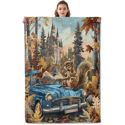 Squirrel Reading in Vintage Blanket: A Book Lover's Autumn Escape