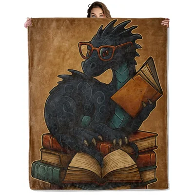 Dragon Reading Books Blanket: A Scholarly Dragon with Glasses
