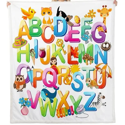 Cartoon English Alphabet Learning Blanket: Colorful A-Z Throw for Kids