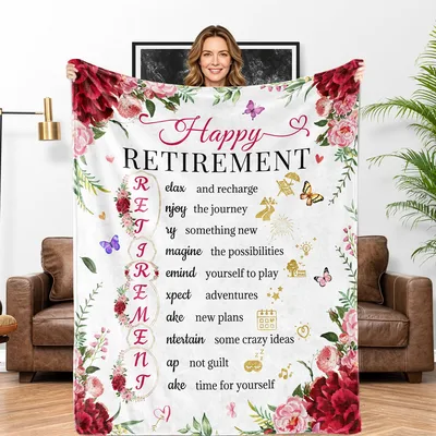 happy Retirement Retirement Relax Blanket featuring a floral frame