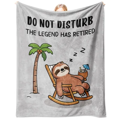 Sloth Retirement Funny Blanket featuring a napping sloth